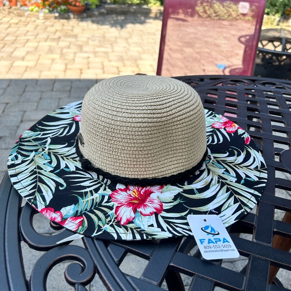 FAPA Straw Hat (Sombrero Cayena Tope) w/ Flora Fabric Rim & suede braided trim